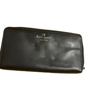 Kate Spade Black Leather Zip-Around Continental 12 Card Wallet‎ Excellent